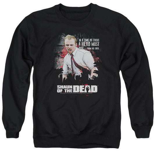 SHAUN OF THE DEAD : HERO MUST RISE ADULT CREW NECK SWEATSHIRT BLACK SM