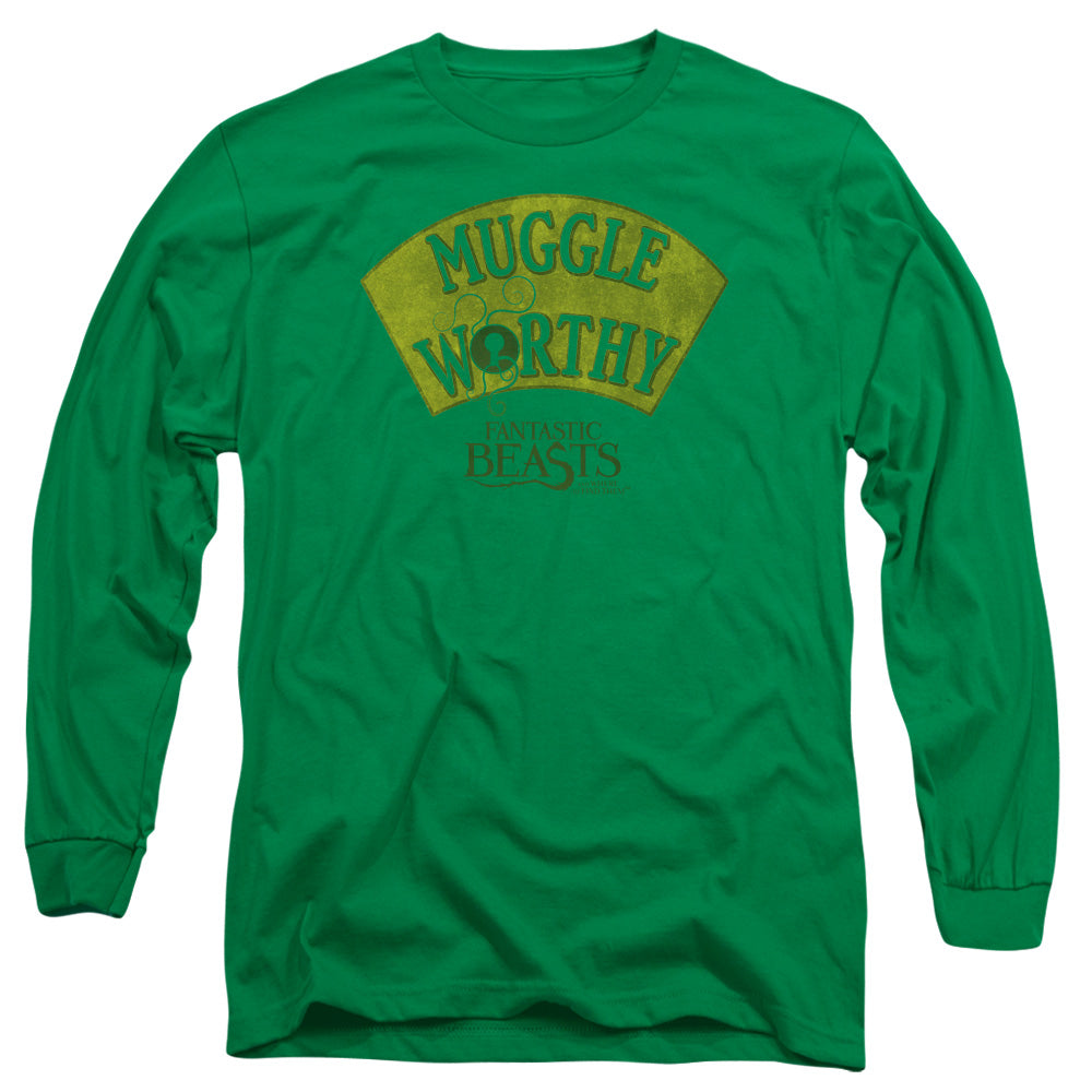 FANTASTIC BEASTS : MUGGLE WORTHY L\S ADULT T SHIRT 18\1 Kelly Green MD