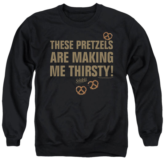 SEINFELD : PRETZELS THIRSTY ADULT CREW SWEAT Black 2X