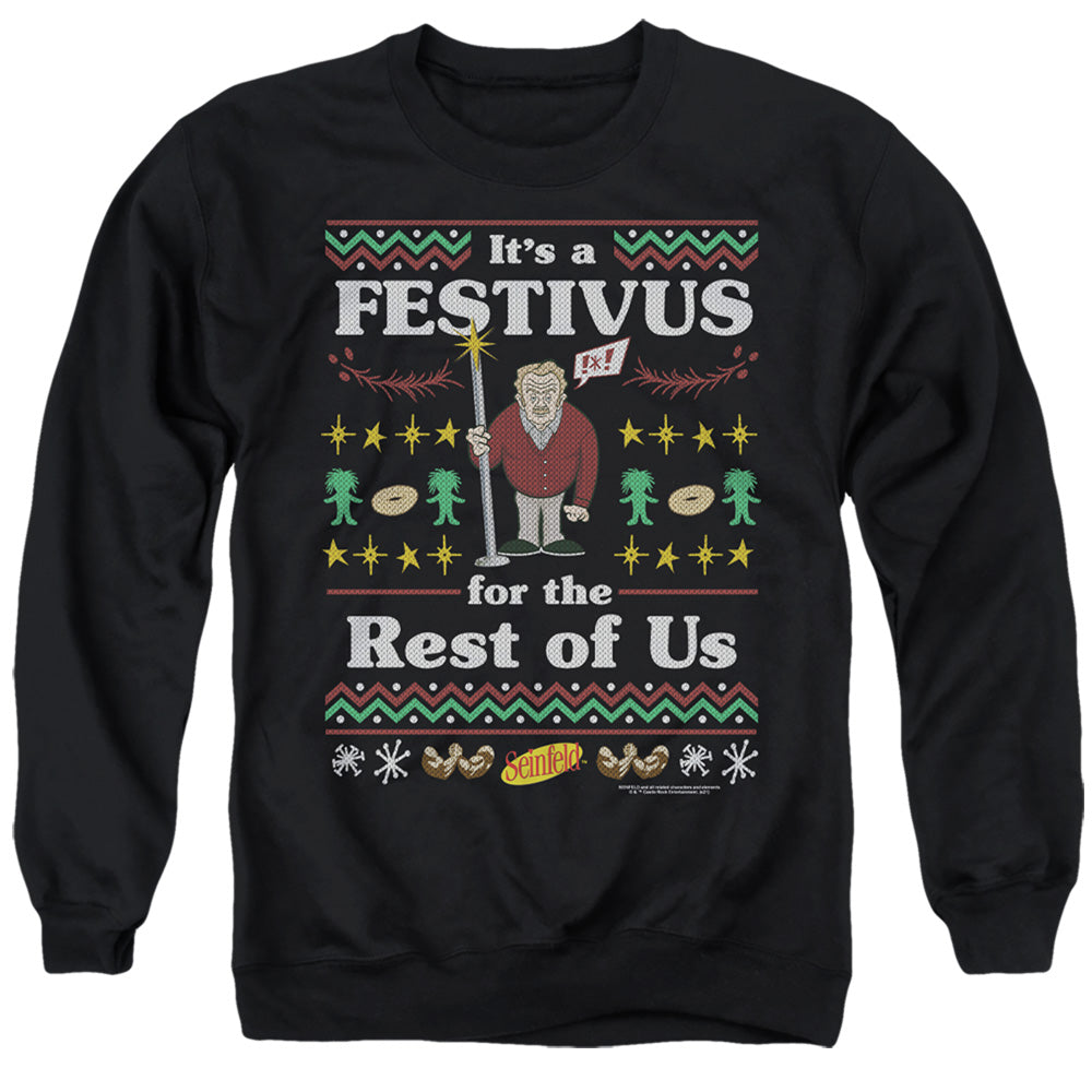 SEINFELD : FESTIVE FESTIVUS ADULT CREW SWEAT Black 2X