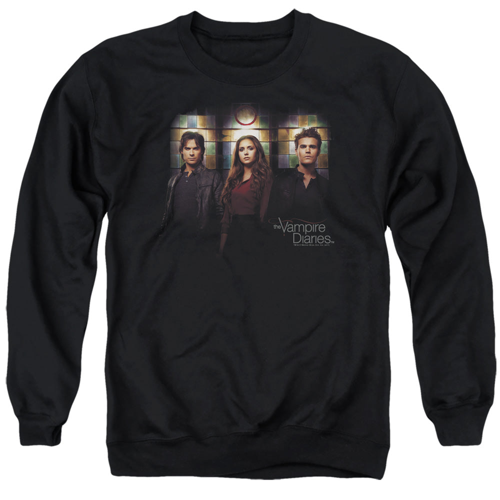 VAMPIRE DIARIES : STAINED WINDOWS ADULT CREW NECK SWEATSHIRT BLACK 3X