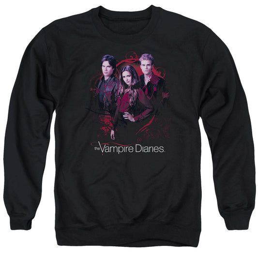 VAMPIRE DIARIES : COMPANY OF THREE ADULT CREW NECK SWEATSHIRT BLACK SM