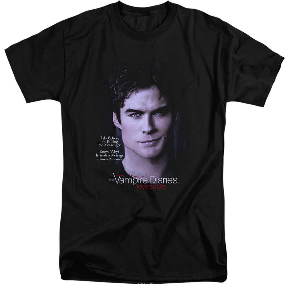 VAMPIRE DIARIES : MESSENGER ADULT TALL FIT SHORT SLEEVE Black 2X