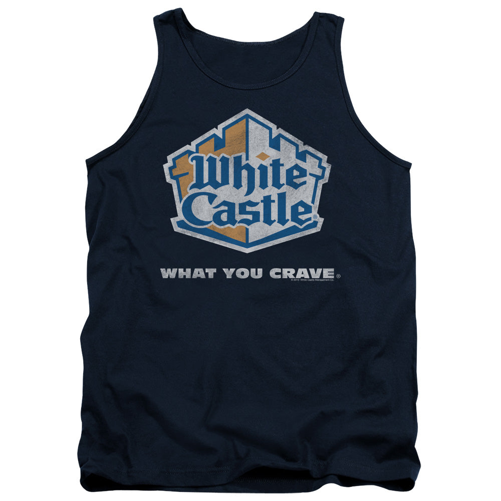 WHITE CASTLE : DISTRESSED LOGO ADULT TANK NAVY SM