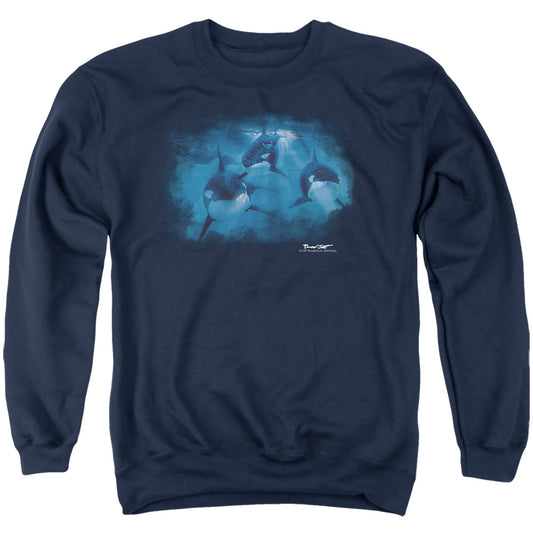 WILDLIFE : POD OF ORCAS ADULT CREW NECK SWEATSHIRT NAVY XL