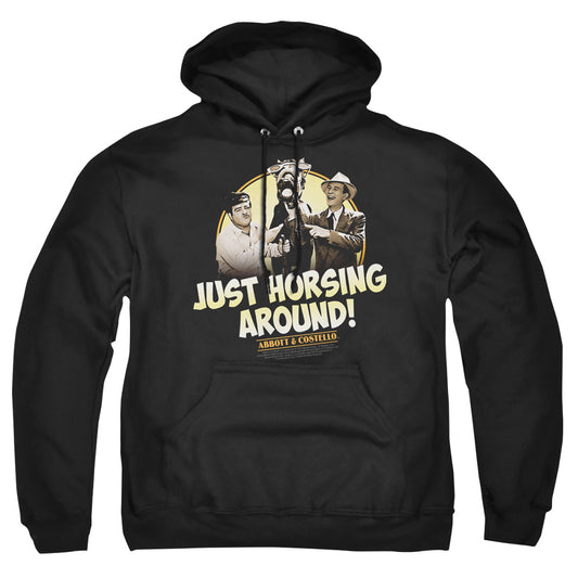 ABBOTT AND COSTELLO : HORSING AROUND ADULT PULL-OVER HOODIE Black LG
