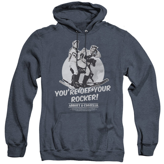 ABBOTT AND COSTELLO : OFF YOUR ROCKER ADULT HEATHER HOODIE NAVY 2X