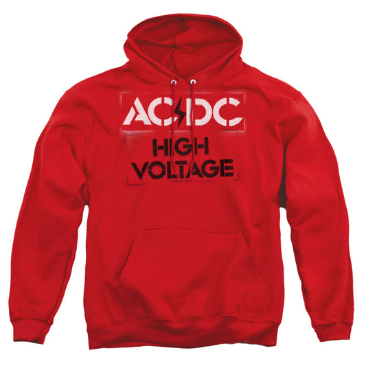 AC\DC : HIGH VOLTAGE STENCIL ADULT PULL-OVER HOODIE Red 2X