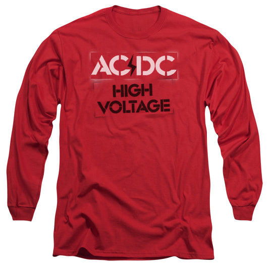 AC\DC : HIGH VOLTAGE STENCIL L\S ADULT T SHIRT 18\1 Red 2X