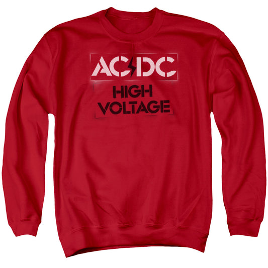 AC\DC : HIGH VOLTAGE STENCIL ADULT CREW SWEAT Red 2X