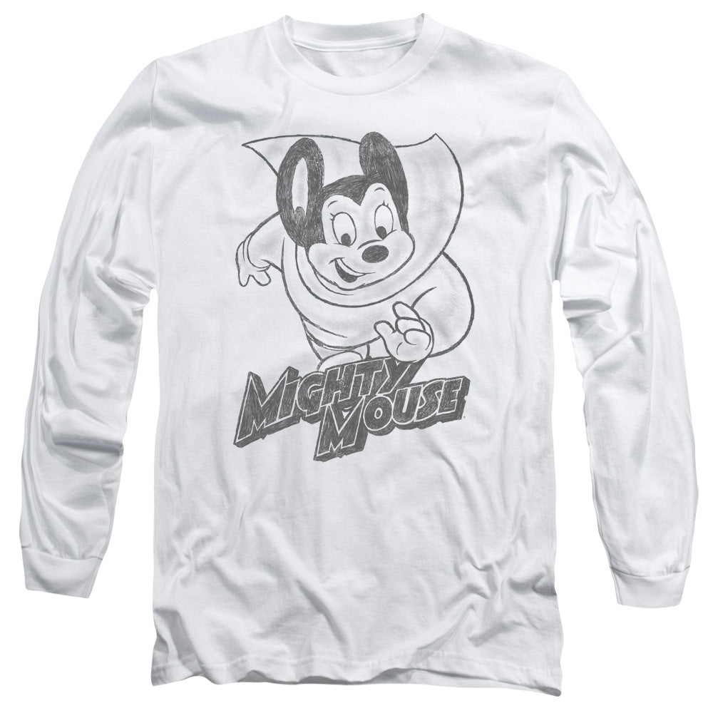 MIGHTY MOUSE : MIGHTY SKETCH L\S ADULT T SHIRT 18\1 WHITE 2X