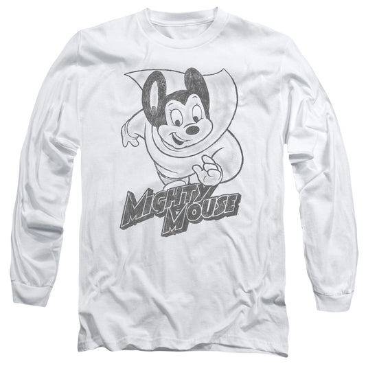 MIGHTY MOUSE : MIGHTY SKETCH L\S ADULT T SHIRT 18\1 WHITE XL