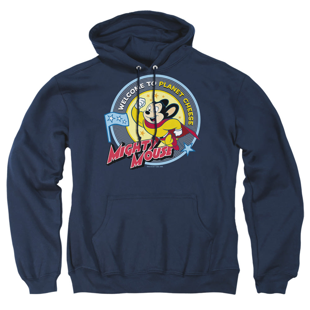 MIGHTY MOUSE : PLANET CHEESE ADULT PULL OVER HOODIE Navy 2X