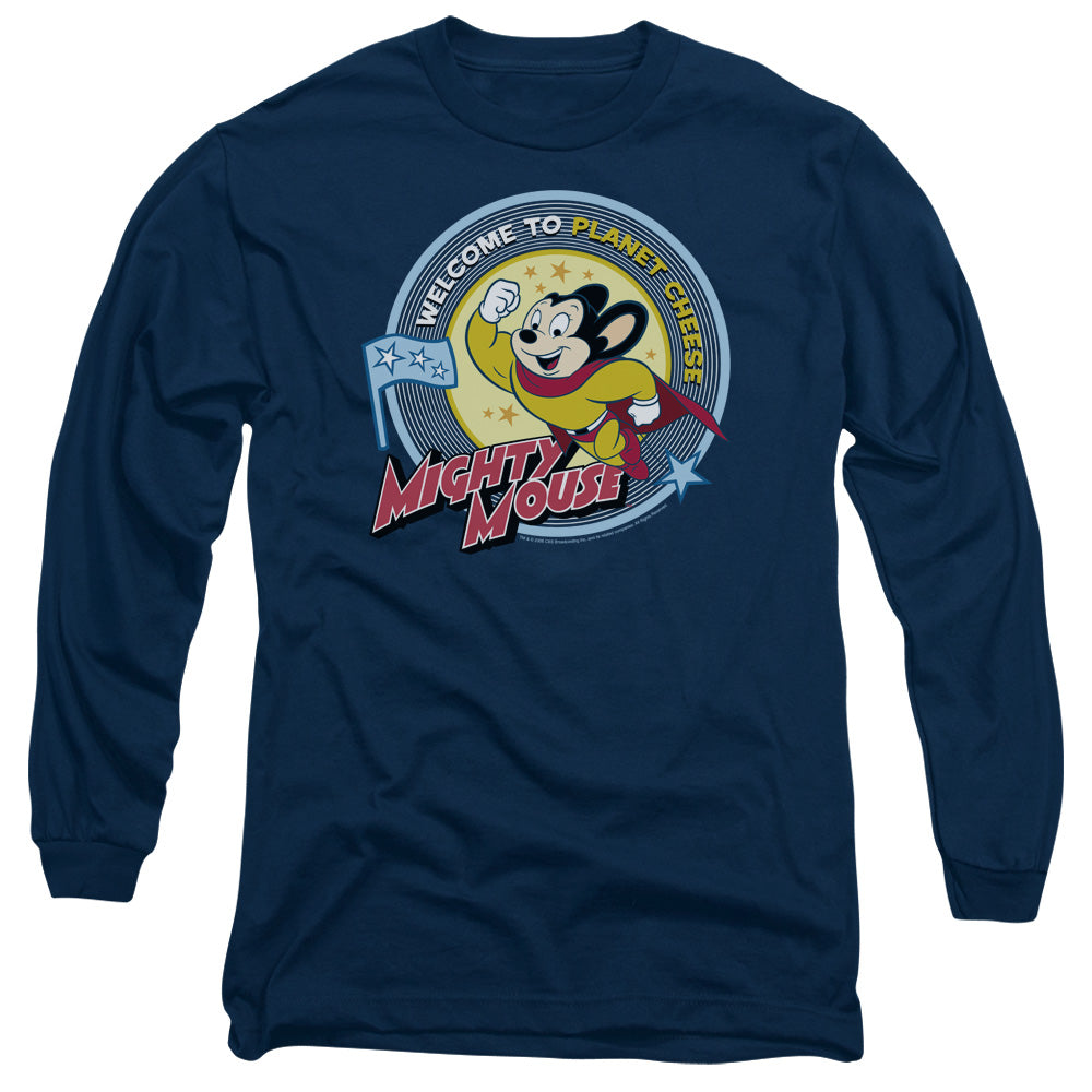 MIGHTY MOUSE : PLANET CHEESE L\S ADULT T SHIRT 18\1 NAVY 2X