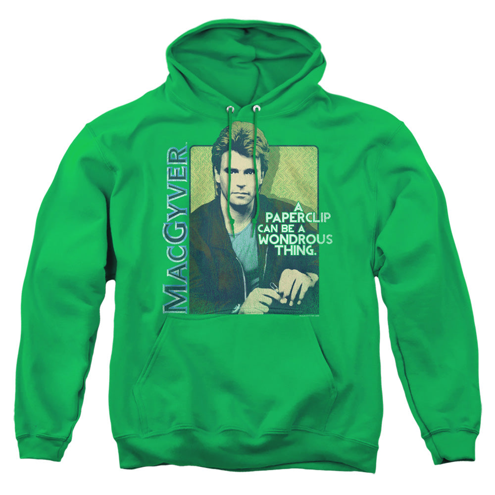 MACGYVER : WONDEROUS PAPERCLIP ADULT PULL OVER HOODIE KELLY GREEN 2X