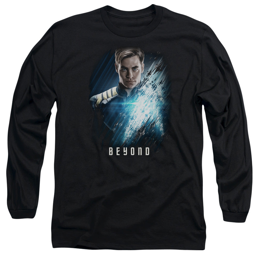 STAR TREK BEYOND : KIRK POSTER L\S ADULT T SHIRT 18\1 Black 2X