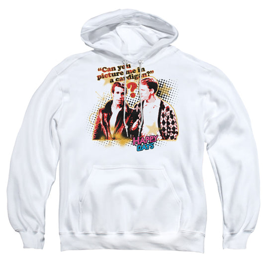 HAPPY DAYS : NO CARDIGANS ADULT PULL OVER HOODIE White 2X