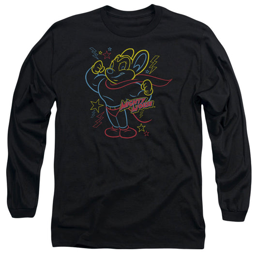 MIGHTY MOUSE : NEON HERO L\S ADULT T SHIRT 18\1 Black 2X