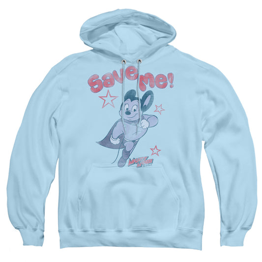 MIGHTY MOUSE : SAVE ME ADULT PULL OVER HOODIE LIGHT BLUE 2X