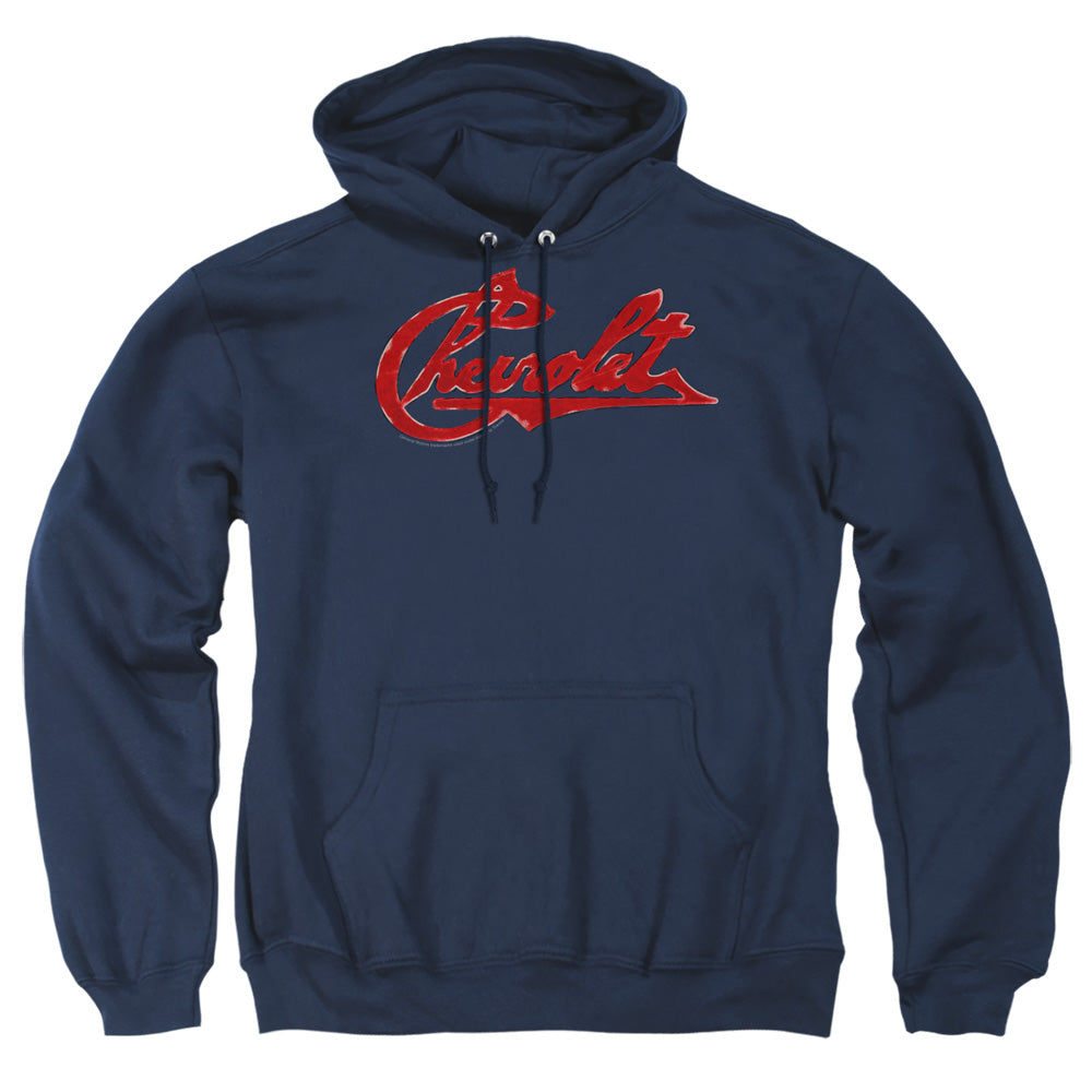 CHEVROLET : CHEVROLET SCRIPT DISTRESSED ADULT PULL OVER HOODIE Navy 2X