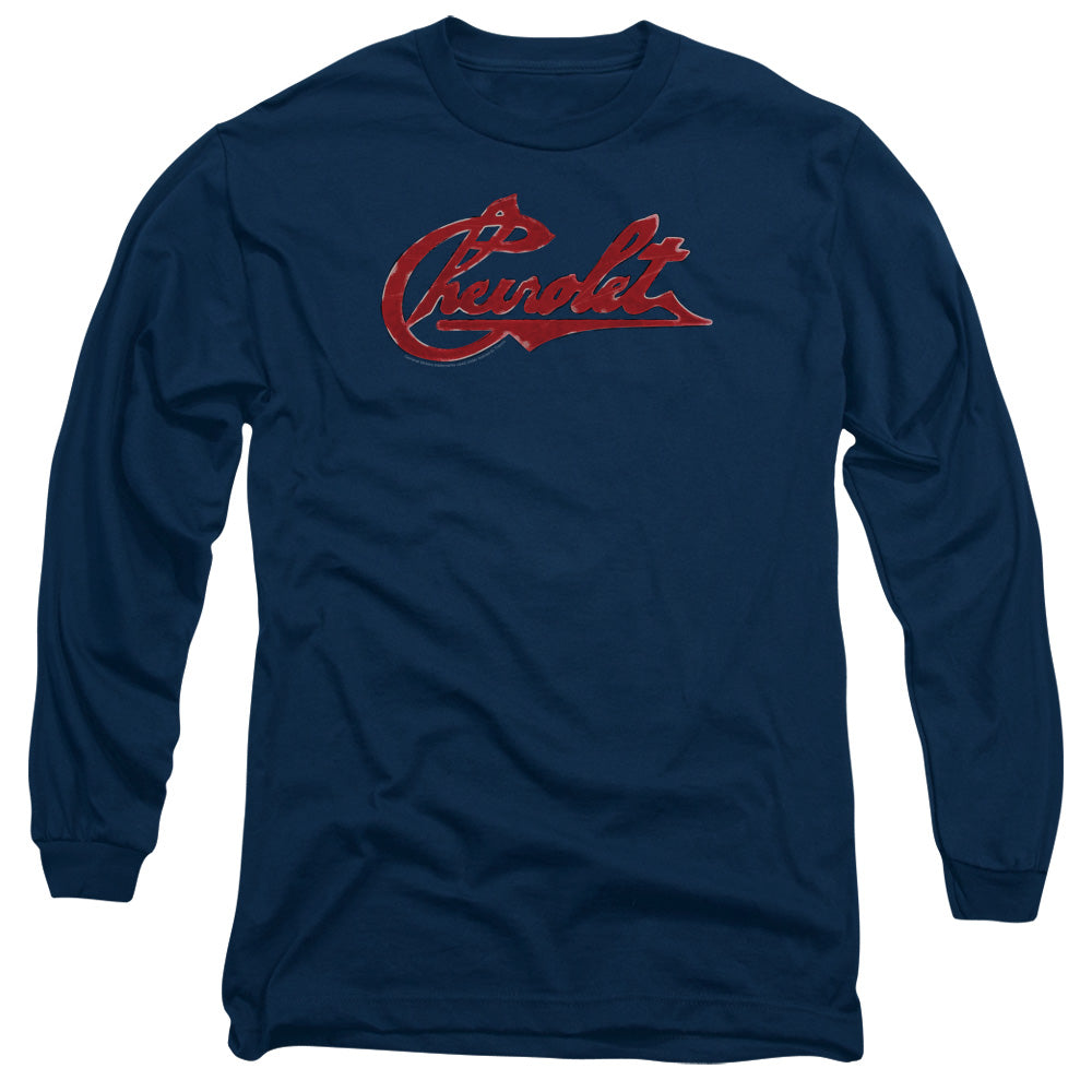 CHEVROLET : CHEVROLET SCRIPT DISTRESSED L\S ADULT T SHIRT 18\1 Navy 2X