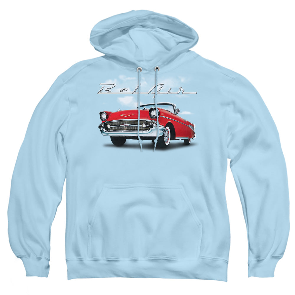 CHEVROLET : BEL AIR CLOUDS ADULT PULL OVER HOODIE LIGHT BLUE 2X