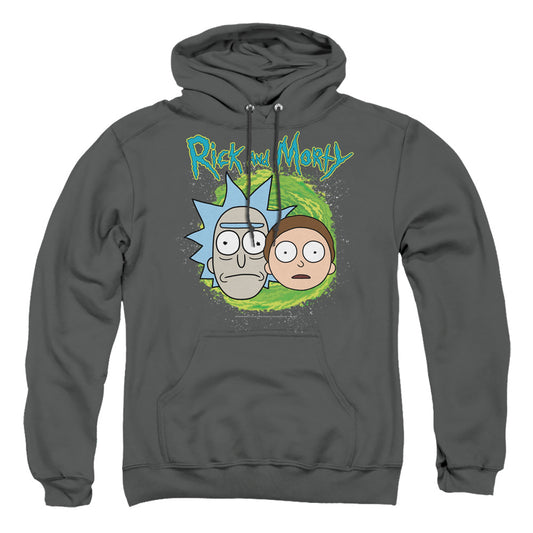 RICK AND MORTY : FLOATING HEADS ADULT PULL OVER HOODIE Charcoal 2X