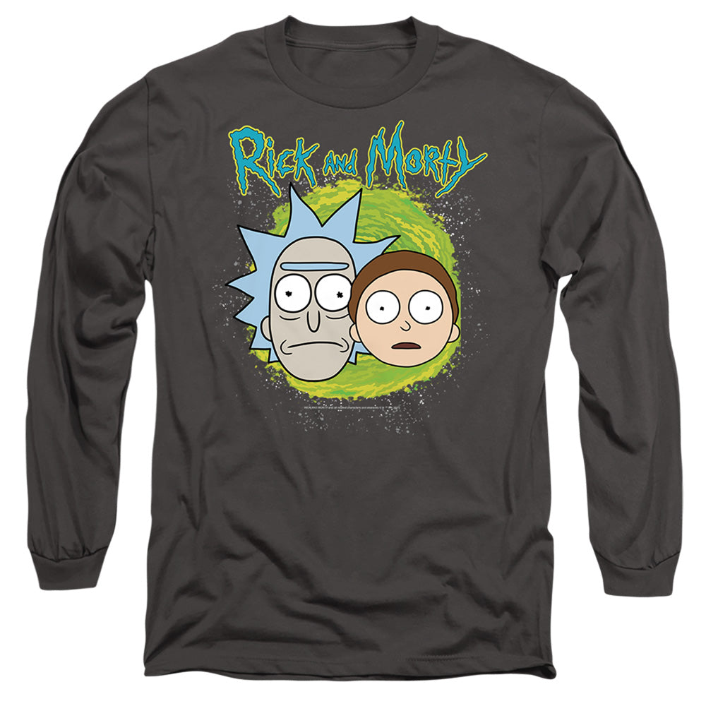 RICK AND MORTY : FLOATING HEADS L\S ADULT T SHIRT 18\1 Charcoal 2X