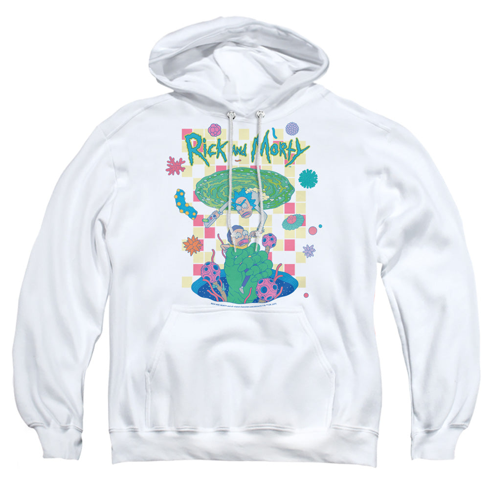 RICK AND MORTY : FALLING PORTALS ADULT PULL OVER HOODIE White 2X