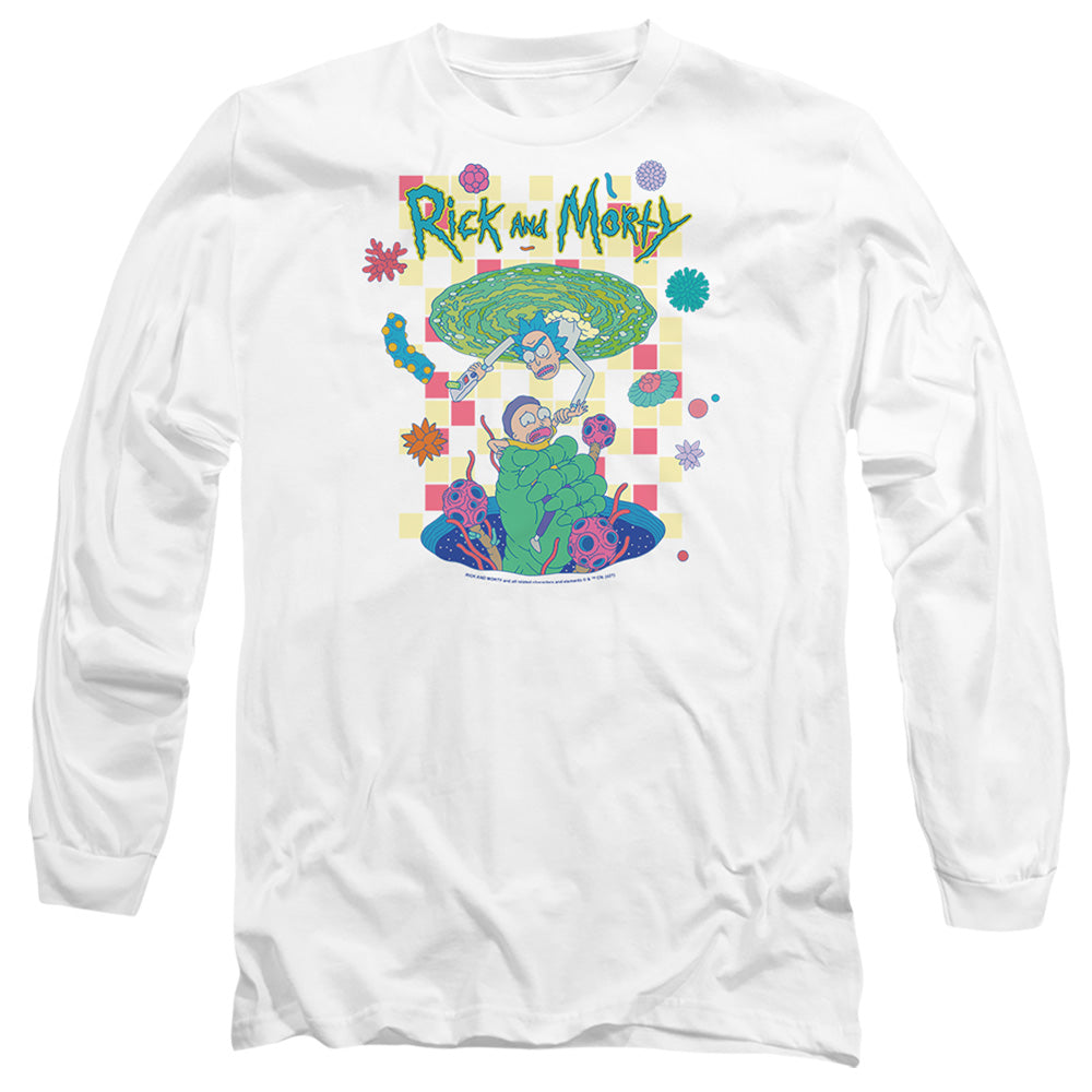 RICK AND MORTY : FALLING PORTALS L\S ADULT T SHIRT 18\1 White 2X