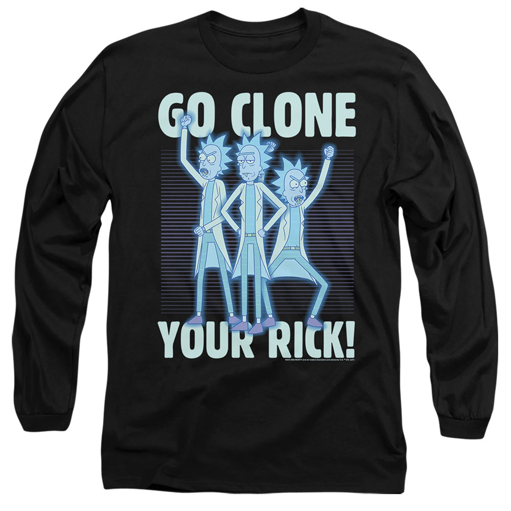 RICK AND MORTY : GO CLONE YOUR RICK L\S ADULT T SHIRT 18\1 Black 2X