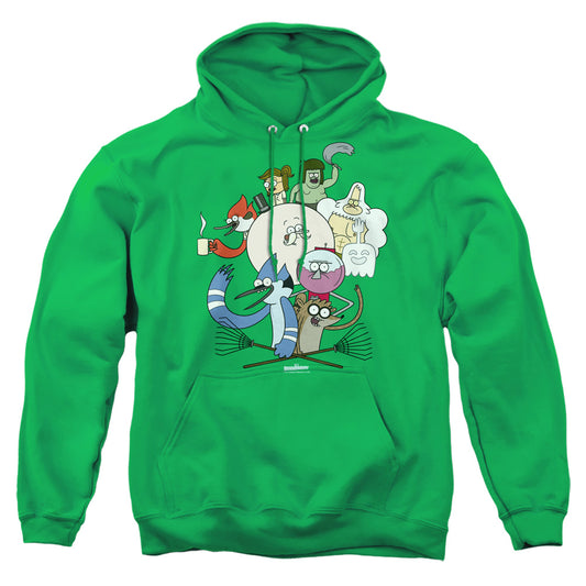 REGULAR SHOW : REGULAR CAST ADULT PULL OVER HOODIE KELLY GREEN 2X