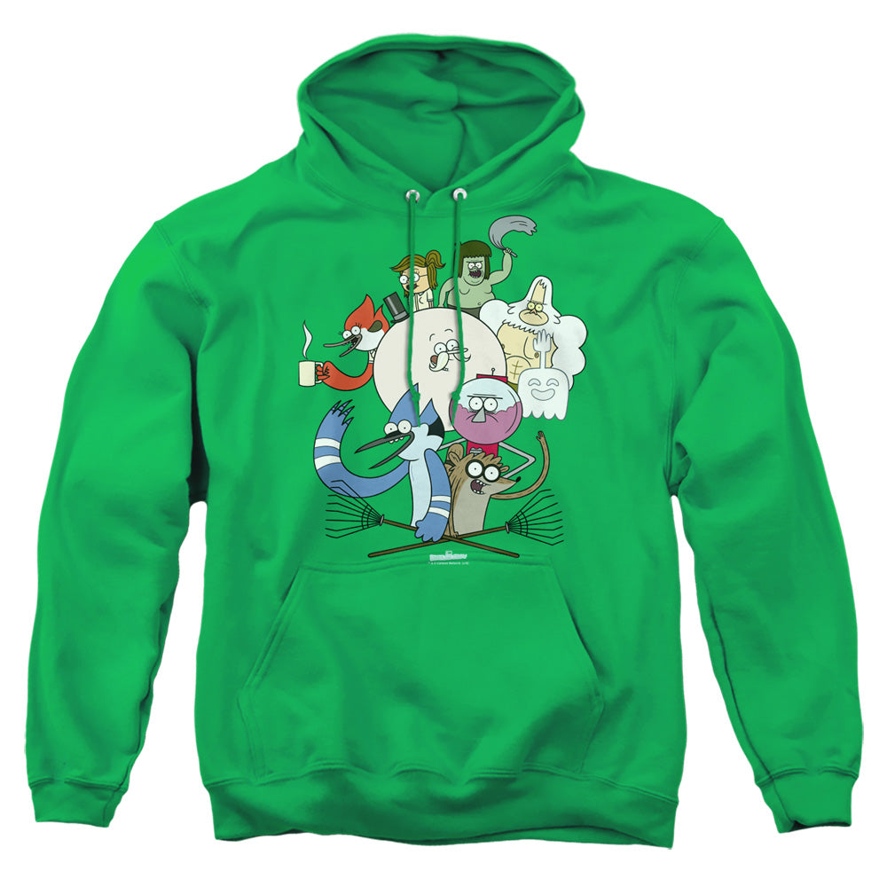 REGULAR SHOW : REGULAR CAST ADULT PULL OVER HOODIE KELLY GREEN LG