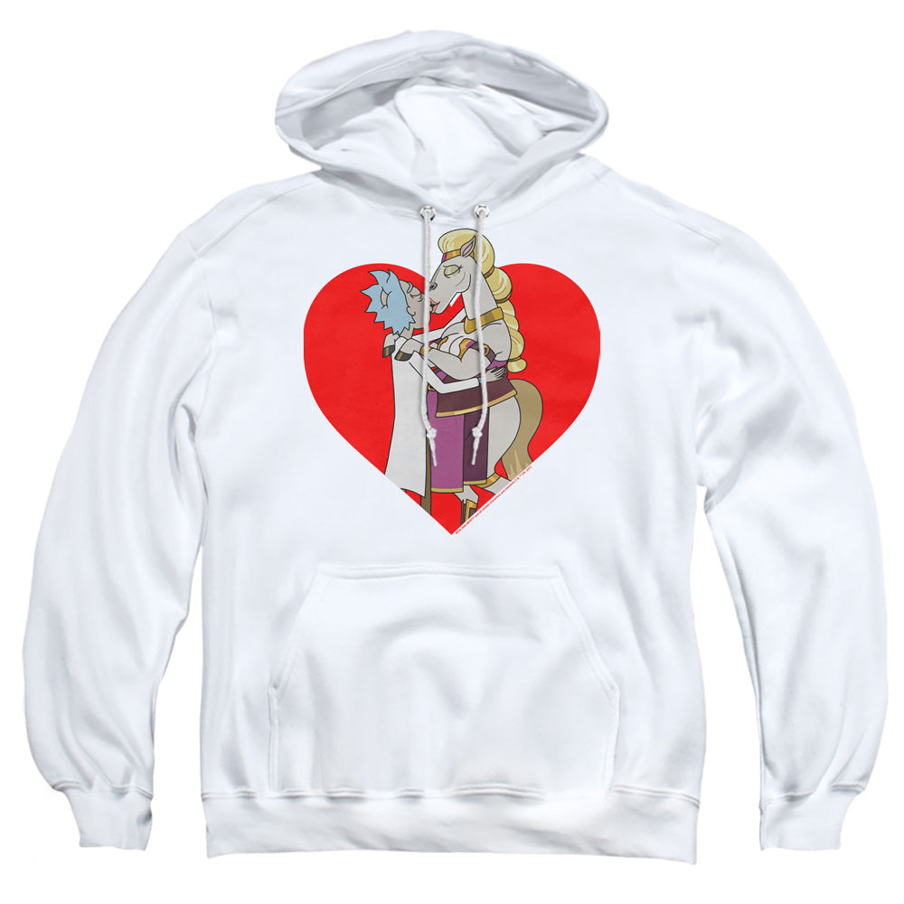 RICK AND MORTY : RICK AND HORSE KISS ADULT PULL OVER HOODIE White 2X