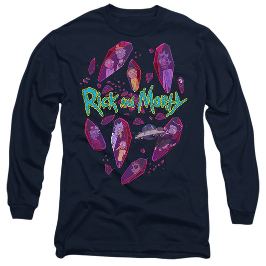 RICK AND MORTY : DEATH CRYSTAL FUTURES L\S ADULT T SHIRT 18\1 Navy 2X