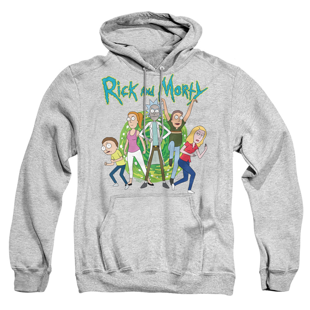 RICK AND MORTY : FAMILY FIGHTS TOGETHER ADULT PULL OVER HOODIE Athletic Heather 2X