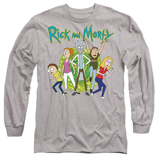 RICK AND MORTY : FAMILY FIGHTS TOGETHER L\S ADULT T SHIRT 18\1 Athletic Heather 2X