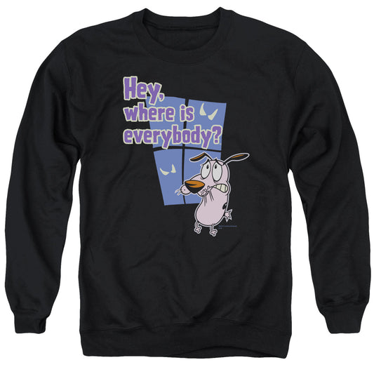 COURAGE THE COWARDLY DOG : WHERE IS EVERYBODY ADULT CREW NECK SWEATSHIRT BLACK SM