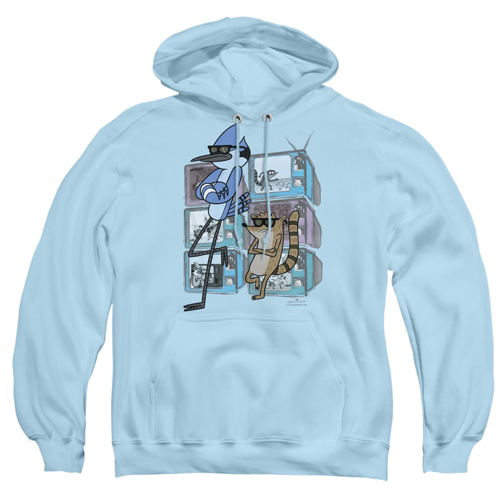 REGULAR SHOW : TV TOO COOL ADULT PULL OVER HOODIE LIGHT BLUE 2X