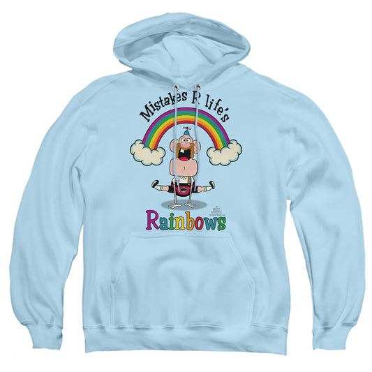 UNCLE GRANDPA : LIFE'S RAINBOWS ADULT PULL OVER HOODIE LIGHT BLUE 2X