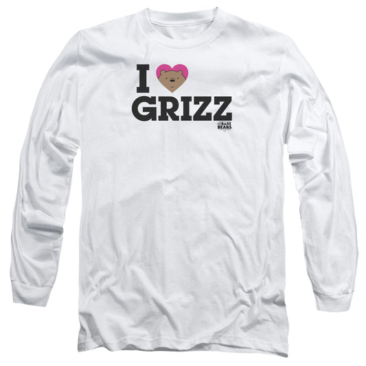 WE BARE BEARS : HEART GRIZZ L\S ADULT T SHIRT 18\1 White LG