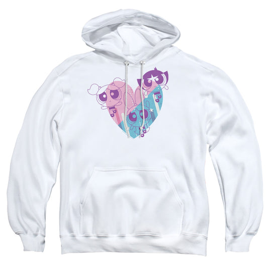 POWERPUFF GIRLS : POWERPUFF HEART ADULT PULL OVER HOODIE White 3X