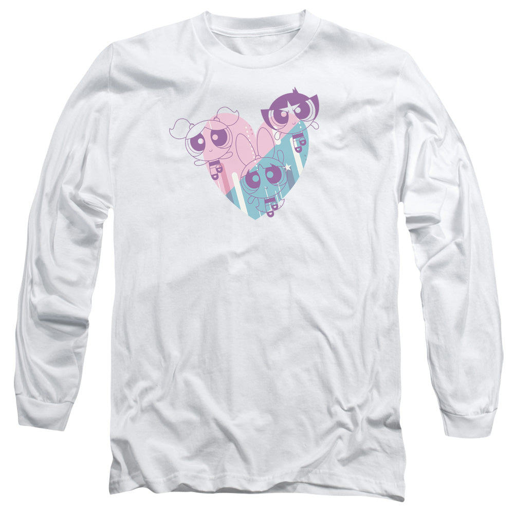 POWERPUFF GIRLS : POWERPUFF HEART L\S ADULT T SHIRT 18\1 White LG