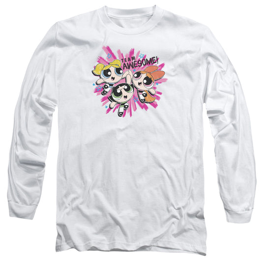 POWERPUFF GIRLS : TEAM AWESOME L\S ADULT T SHIRT 18\1 White 2X