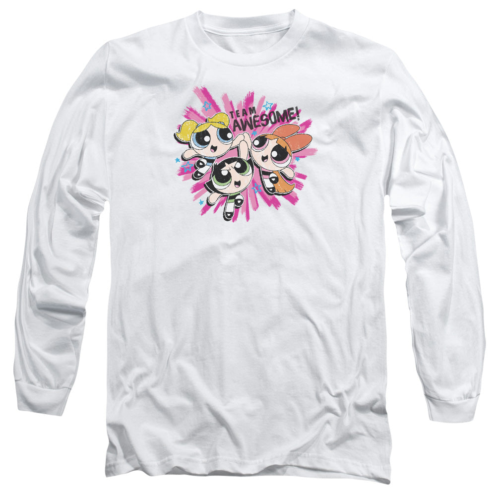 POWERPUFF GIRLS : TEAM AWESOME L\S ADULT T SHIRT 18\1 White 3X