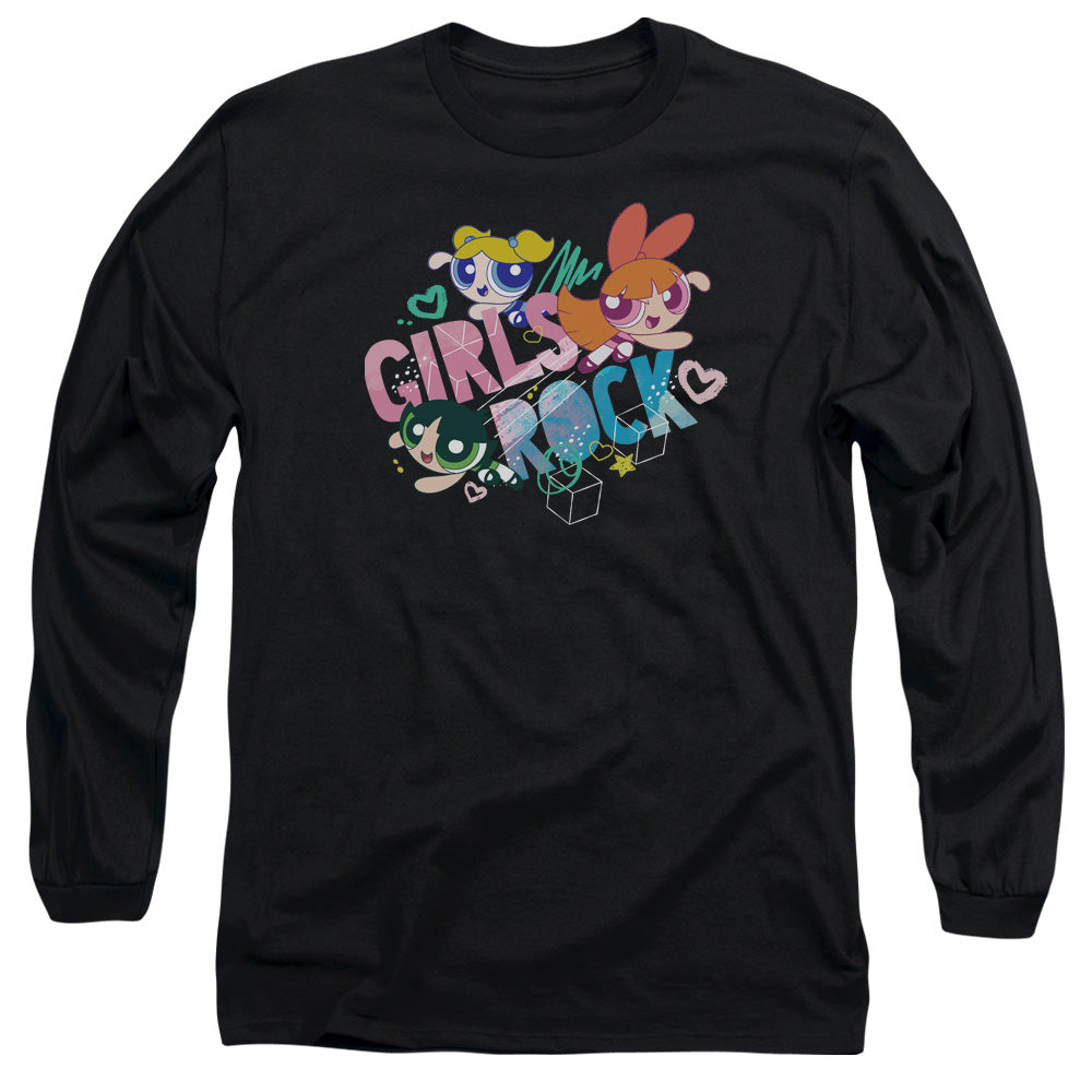 POWERPUFF GIRLS : GIRLS ROCK L\S ADULT T SHIRT 18\1 Black 2X