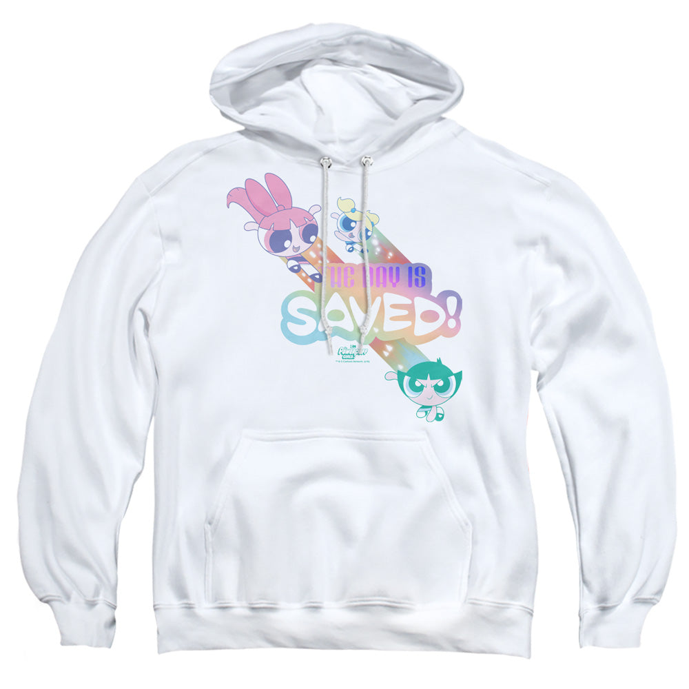 POWERPUFF GIRLS : THE DAY IS SAVED ADULT PULL OVER HOODIE White 2X