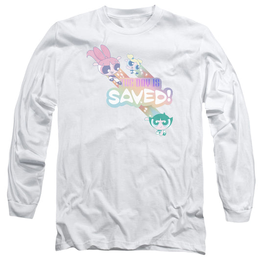 POWERPUFF GIRLS : THE DAY IS SAVED L\S ADULT T SHIRT 18\1 White 2X