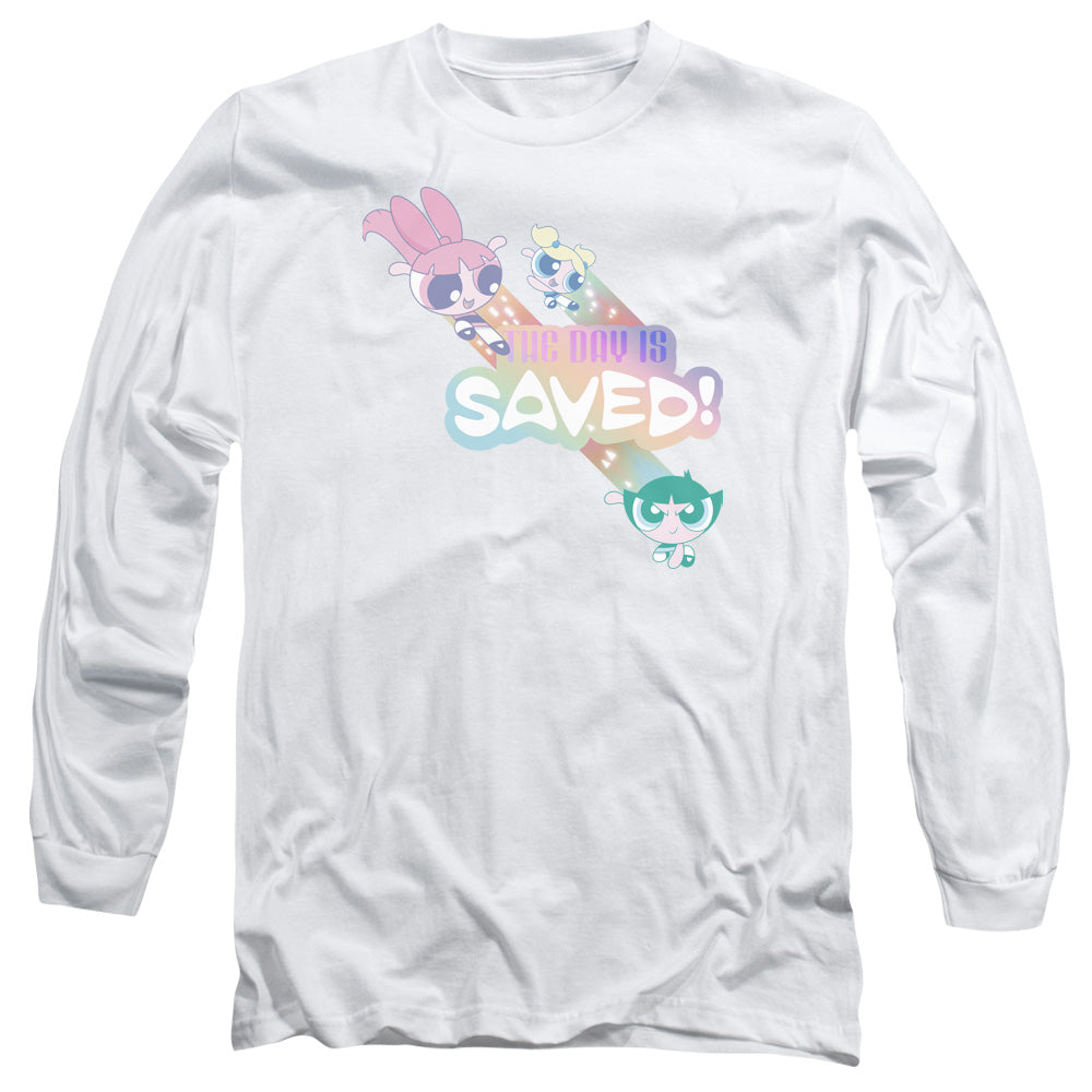 POWERPUFF GIRLS : THE DAY IS SAVED L\S ADULT T SHIRT 18\1 White MD