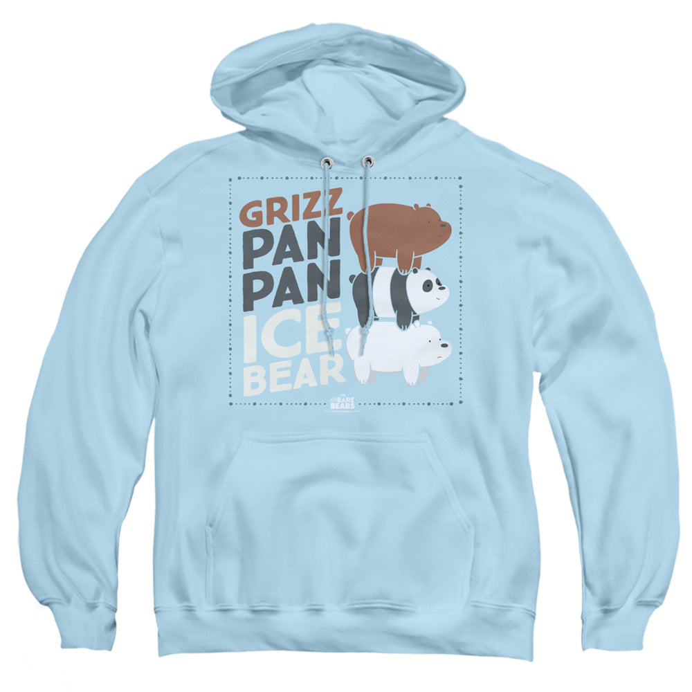 WE BARE BEARS : GRIZZ PAN PAN ICE BEAR ADULT PULL OVER HOODIE LIGHT BLUE 2X